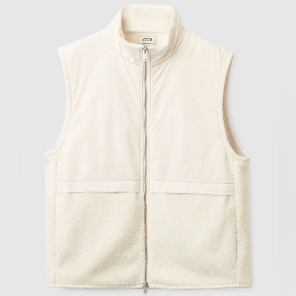 Cos Relaxed-Fit Fleece Gilet Vest Black Size M Off White Cream